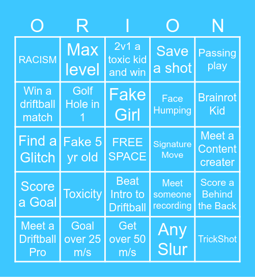 Orion Drift Bingo Card