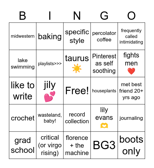 haley Bingo Card