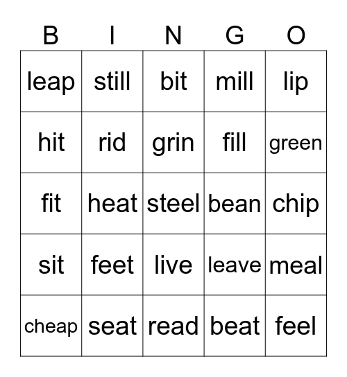 LONG /i:/ and short /I/ sounds Bingo Card