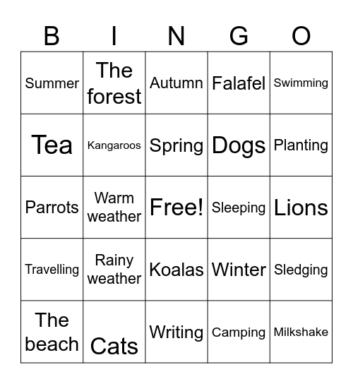I like \ I don't like Bingo Card