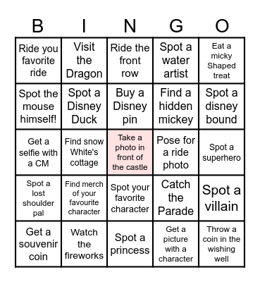 Disneyland Paris Bingo Card