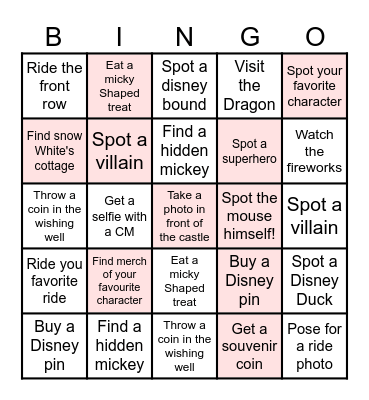 Disneyland Paris Bingo Card