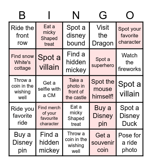 Disneyland Paris Bingo Card
