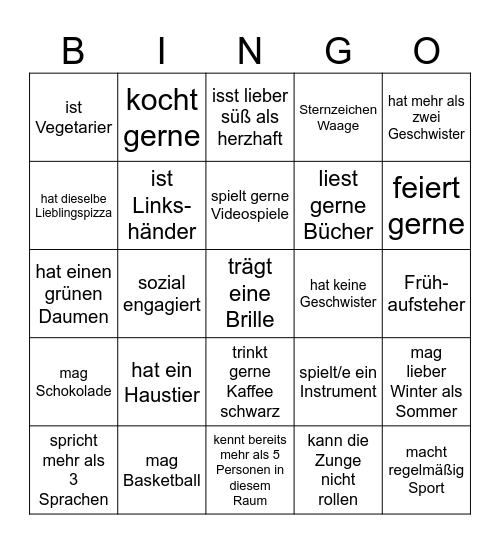 Kennenlern-Bingo Card