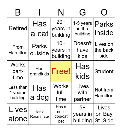 150 Bay St. S Neighbours Bingo Card