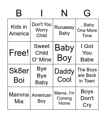 Baby Bingo Card
