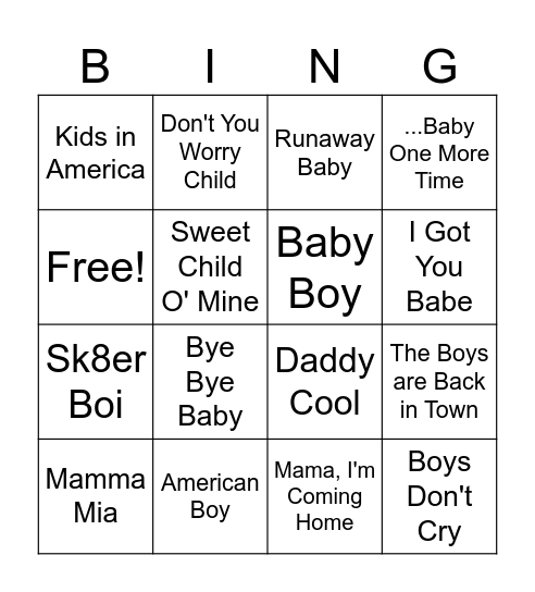 Baby Bingo Card