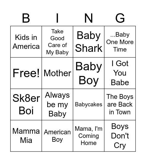 Baby Bingo Card