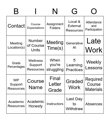 Syllabus Bingo! Bingo Card