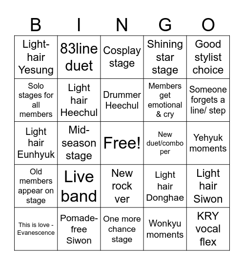 SUPERSHOW10 BINGO ! Bingo Card