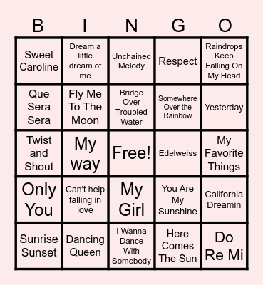 Musical Bingo Card