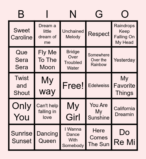 Musical Bingo Card