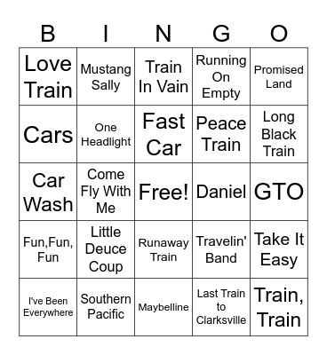 Planes, Trains, and Automobiles Bingo Card