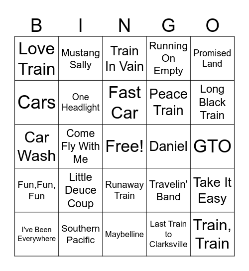 Planes, Trains, and Automobiles Bingo Card