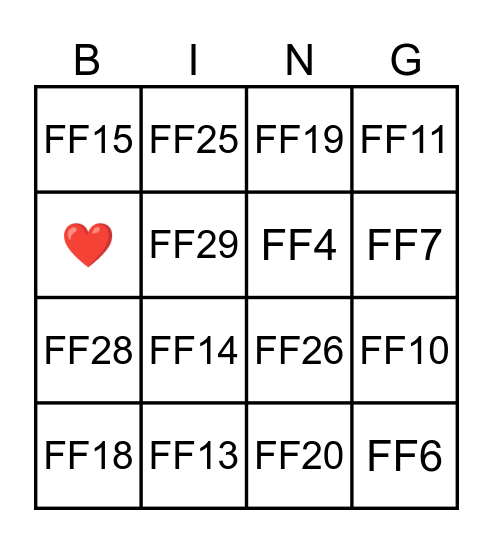 Guest's Bingo Card