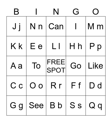 Sight Words Bingo Card