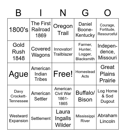 Pioneer Bingo Card