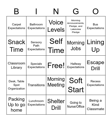 Lakeview Expectations and Routines Bingo Card
