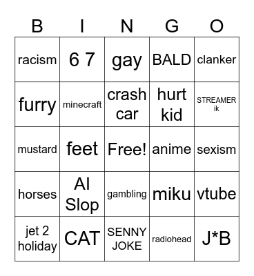 streamer bingo Card