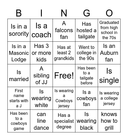 Tailgate party bingo Card