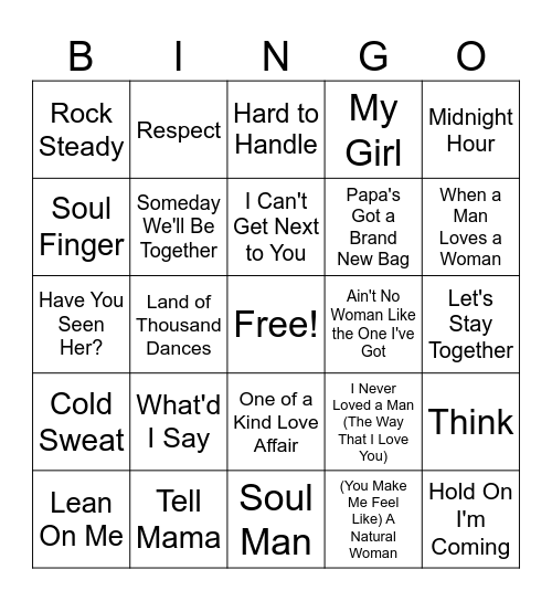 Sweet Soul Music Bingo Card