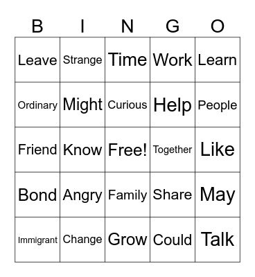 Unit 1 Bingo Card