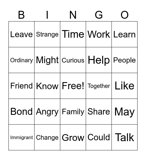 Unit 1 Bingo Card