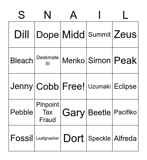 Sningo!! Bingo Card