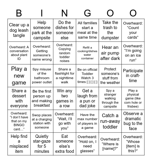 2025 Camping Bingo Card