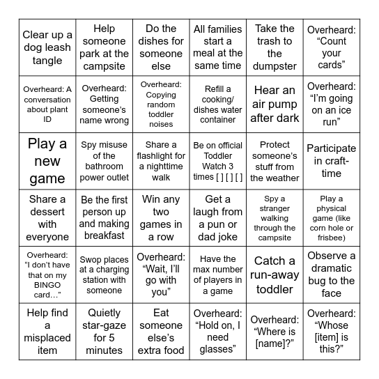 2025 Camping Bingo Card