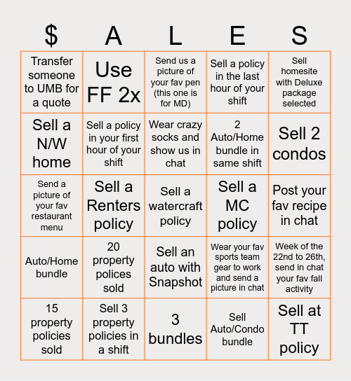 $eptember $ales Bingo Card