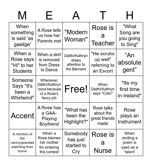 ROSE OF TRALEE Bingo Card