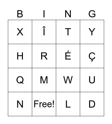 French Alphabet Bingo Card
