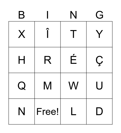 French Alphabet Bingo Card