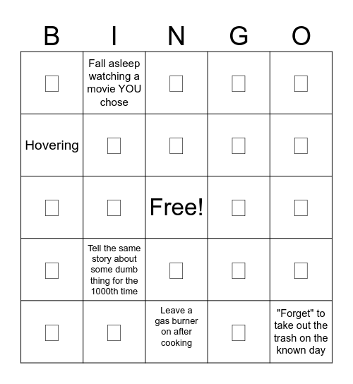Pet Peeves Bingo - Marriage Version Bingo Card