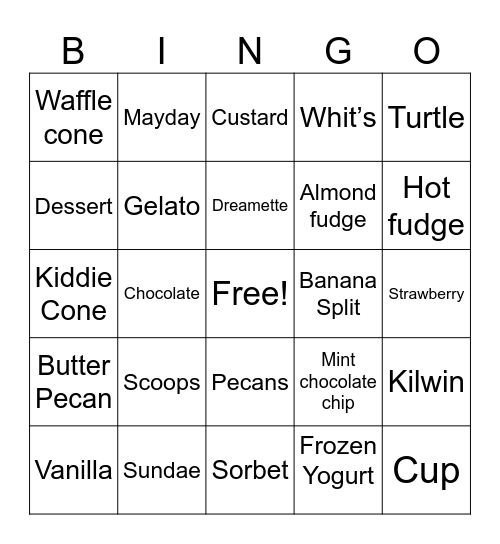 ICE CREAM Bingo Card