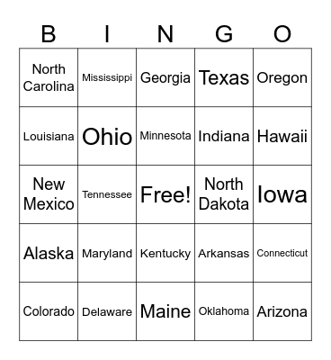 TRingo! #27  US STATE NICKNAMES! Bingo Card