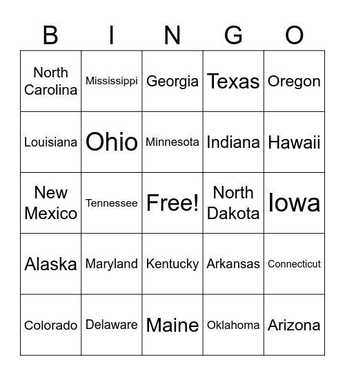 TRingo! #27  US STATE NICKNAMES! Bingo Card