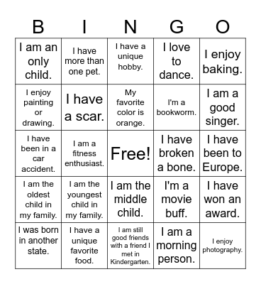 Getting to Know You Bingo Card