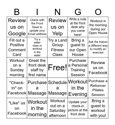 Lakeside Wellness Center BINGO Card