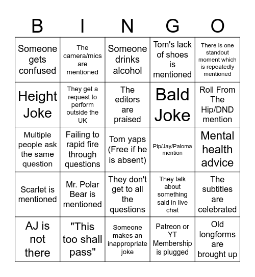 Shoot From The Hip Longform Q&A Bingo Card