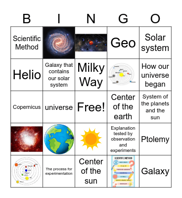 Formation of Universe Bingo Card