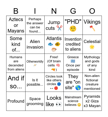 ANCIENT ALIENS 👽 Bingo Card