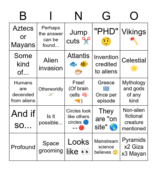 ANCIENT ALIENS 👽 Bingo Card