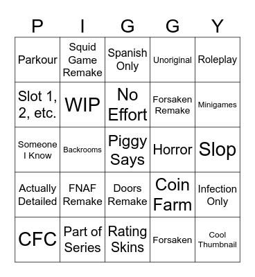Piggy BM Bingo Card