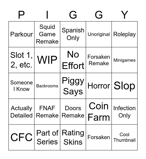Piggy BM Bingo Card