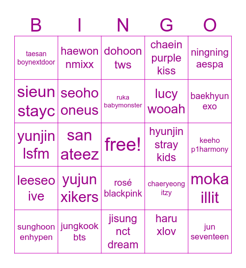 yeah Bingo Card