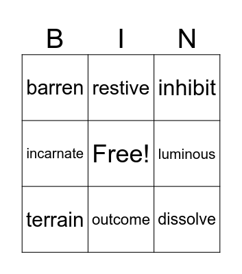Vocabulary Aug 18 - 24 Bingo Card