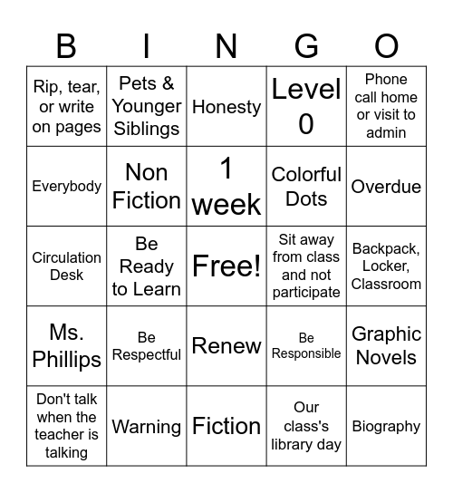 Library Bingo Card