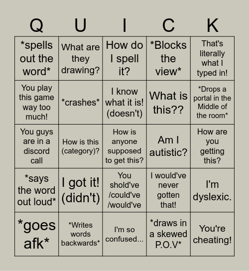 Quick draw bingo Card